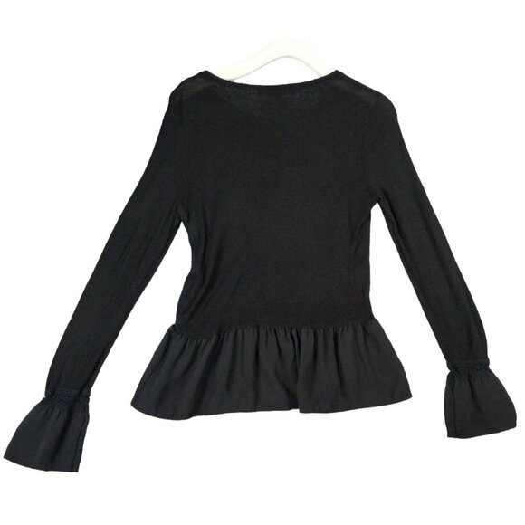 WHBM Sheer Peplum Top Womens SZ S Bell Sleeves Black Lace‎ Goth Grunge Witch EDM - Picture 2 of 9